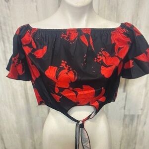 Floral Off-Shoulder Black and Red Top